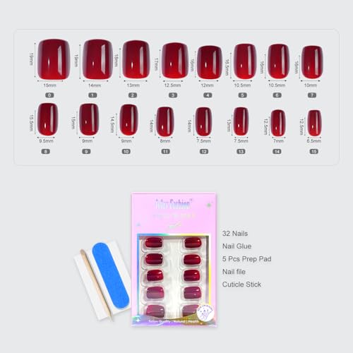 Jofay Fashion Short Press On Nails Kit - 32PCS Wine Red Acrylic