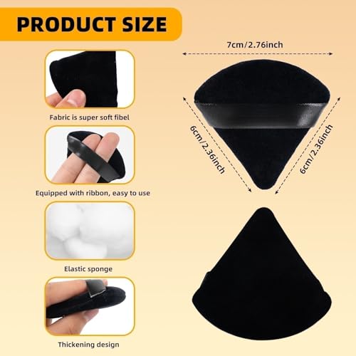 ZHIYE 4-Pack Triangle Reusable Makeup Sponge Puffs for Face, Wet & Dry Use, Black