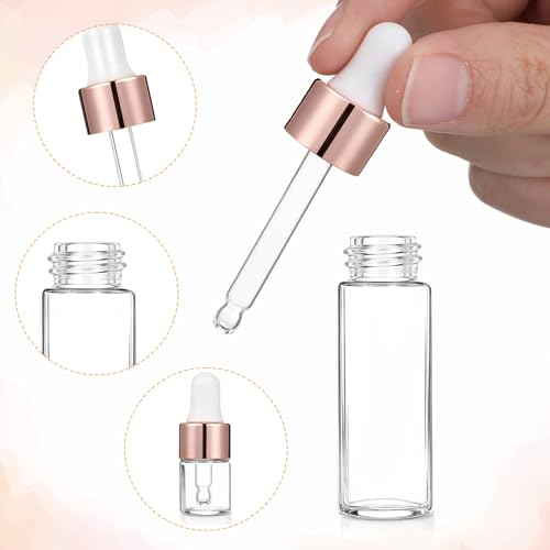 8-Pack Rose Gold Essential Oil Dropper Bottles - Mini Glass Vials (2ml, 3ml, 4ml, 5ml)