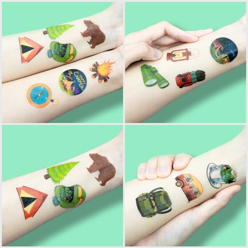 Camping-Themed Temporary Tattoos for Kids - 96 PCS Party Favors