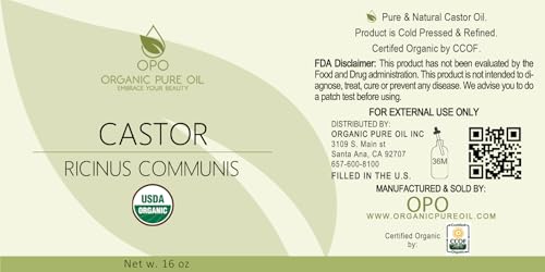 OPO USDA Organic Castor Oil - Cold Pressed, Pure & Hexane-Free 16 oz