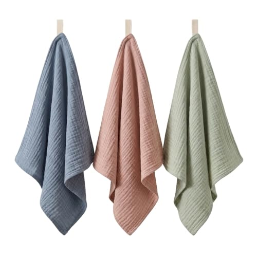 3-Pack Reusable Cotton Face Wash Cloths - Soft Muslin Towels 9x9in