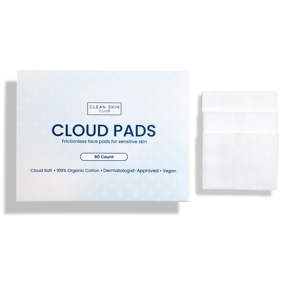 Clean Skin Club Cloud Pads - Ultra-Soft Organic Cotton Face Pads | 60 Count, Dermatologist-Approved Makeup Remover
