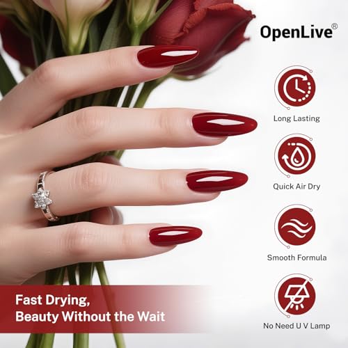 OpenLive Dark Red Quick Dry Nail Polish - 16.5ml Long-lasting Gloss