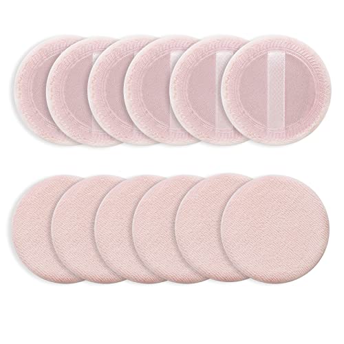 WLLHYF 12PCS Pink Makeup Puffs - Round Cotton Velour Sponges