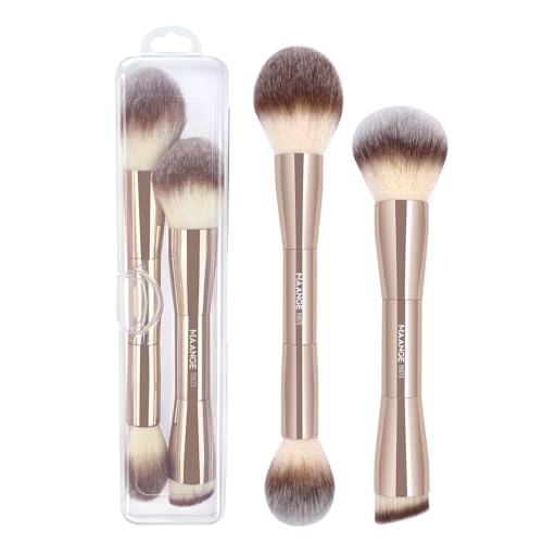 MAANGE Gold Double Ended Makeup Brush Set for Foundation, Blush & Concealer - 2 Pieces