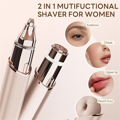 Portable 2-in-1 Facial Shaver,Type-C Rechargeable Women Shaver, Women Eyebrow Trimmer with Built-in LED Light. (Champagne Gold)