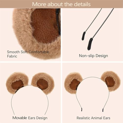 SIOTMERA Bear Ears Headband Brown – Movable Animal Hairband for Face Washing, Cute Cute Care Wear