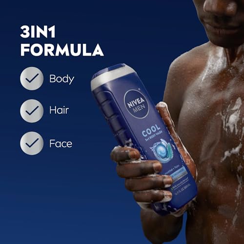 NIVEA MEN Cool 3-in-1 Body Wash Scented Multipack, 3 x 16.9 Fl Oz, Menthol & Yuzu