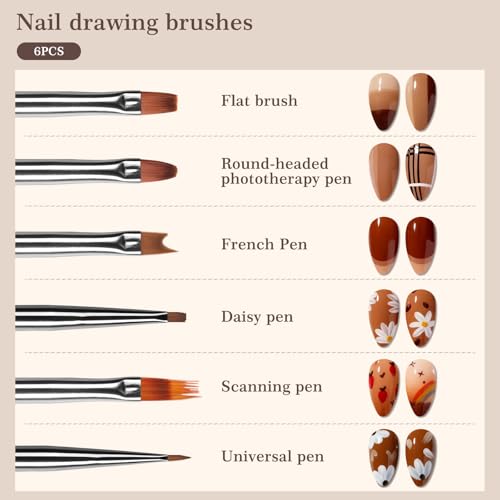 Laza Brown 16pcs Nail Art Brushes Set - Dotting, Lining & Detail Tools