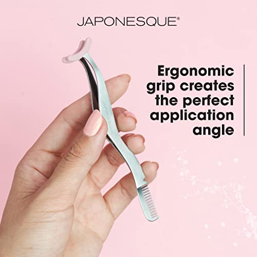 JAPONESQUE False Eyelash Applicator Tweezers with Built-in Comb - Safe, Reusable Lash Tool