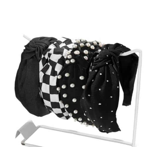 YOEMAYUNER 4-Pack Knotted Headbands for Women - Black & White Floral & Solid Styles