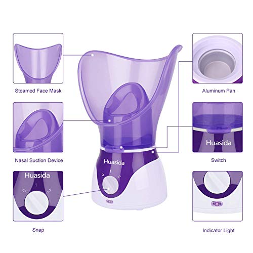 Huasida Purple Facial Steamer Personal Steam Inhaler for Skin Hydration & Rejuvenation