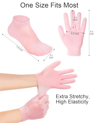 Pink Silicone Moisturizing Socks & Gloves Set for Foot & Hand Care, Reusable Spa Pedicure