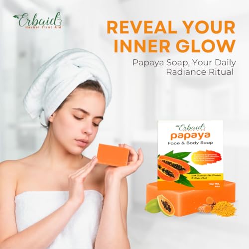 Papaya & Turmeric Skin Brightening Soap Bar for Face & Body - Reduce Dark Spots & Acne