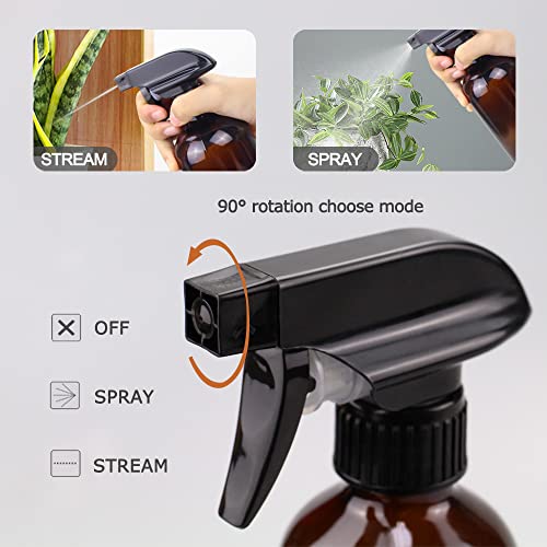 Wedama Amber 16 oz Glass Spray Bottles (2 Pack) with Adjustable Nozzles for Cleaning, Oils & Hair Care
