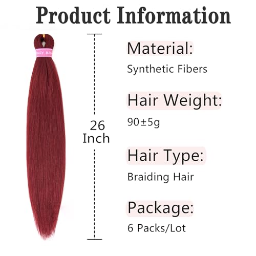 AFNOTE 26 Inch Red Pre Stretched Braiding Hair Extensions for Women