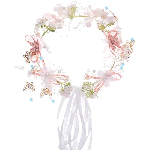 Pink B Princess Flower Crystal Headpiece - Rhinestone Pearl Hairband for Weddings & Photography