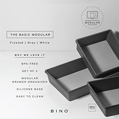 BINO 3-Piece Drawer Organizer Set - Large Grey Storage Bins