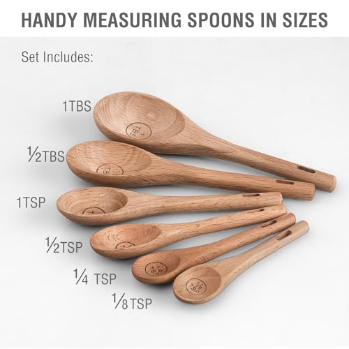 6-Piece Beechwood Measuring Spoons Set for Cooking & Baking