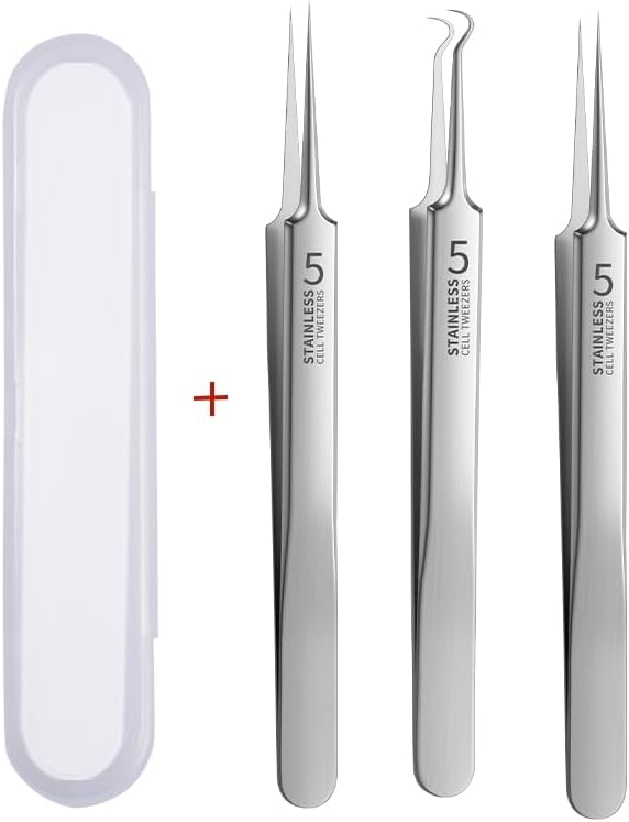 Blackhead Tweezers Set - Precision Stainless Steel Acne Removal Kit | 3-Piece Tool for Pimples & Ingrown Hairs