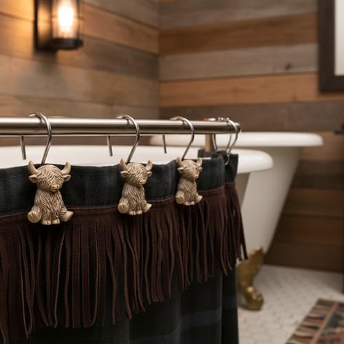 Highland Cow Shower Curtain Hooks - 12 Pack Rustic Bathroom Rings
