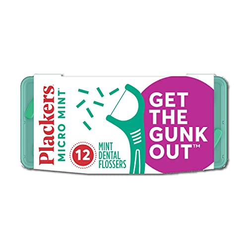 Plackers Micro Mint Dental Floss Picks with Travel Case, 12 Count
