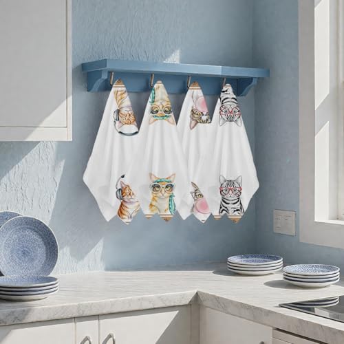 Cute Cat Kitchen Towels - 4 Pack, Absorbent Microfiber Dish Cloths