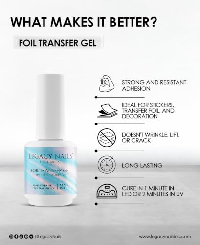 Legacy Nails Foil Transfer Gel 0.5oz - Nail Art Adhesive for Foil Designs