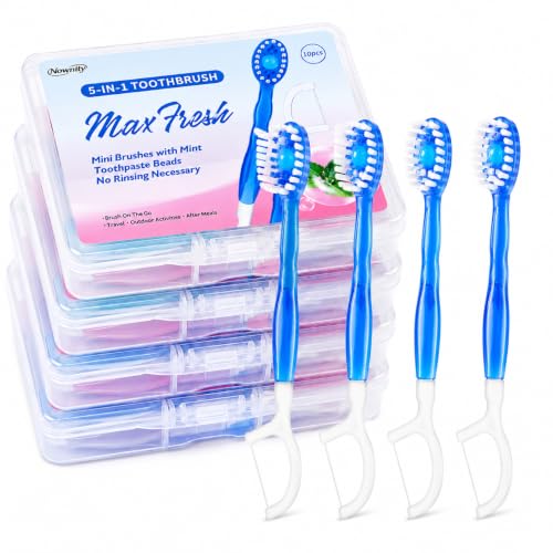 Blue Mini Disposable Toothbrush Set - 40 Pack, 5-in-1 Oral Care