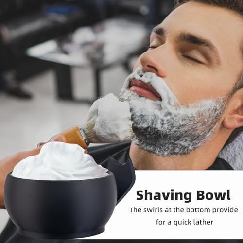 Grandslam Black Shaving Bowl with Ridges & Brush Stand - Classic Grooming Mug