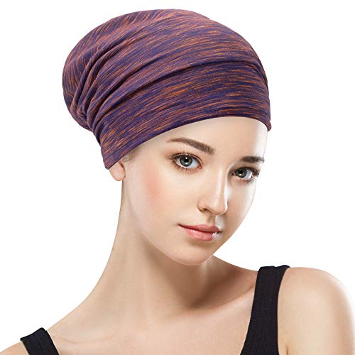 Silk Satin Lined Sleep Bonnet - Adjustable Bamboo Hair Wrap, Mixed Purple