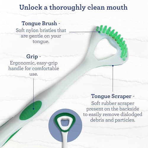 GuruNanda Dual Action Tongue Scraper & Brush - 1 Pack, Fresh Breath