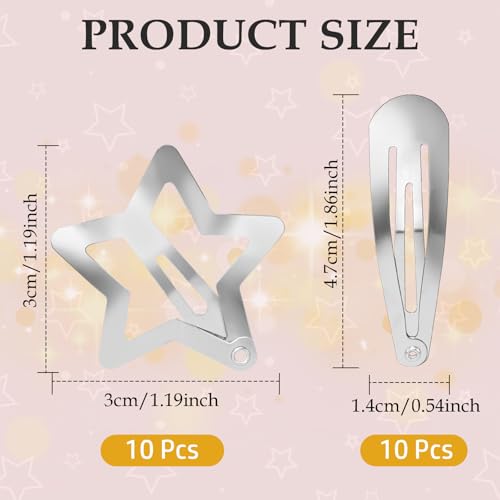 20 Pcs Star & Teardrop Hair Clips Set - Stylish Metal Barrettes