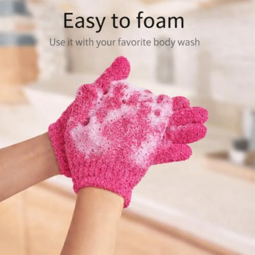 Double-Layer Exfoliating Gloves for Body Scrub - Red Pink, 4 Pcs