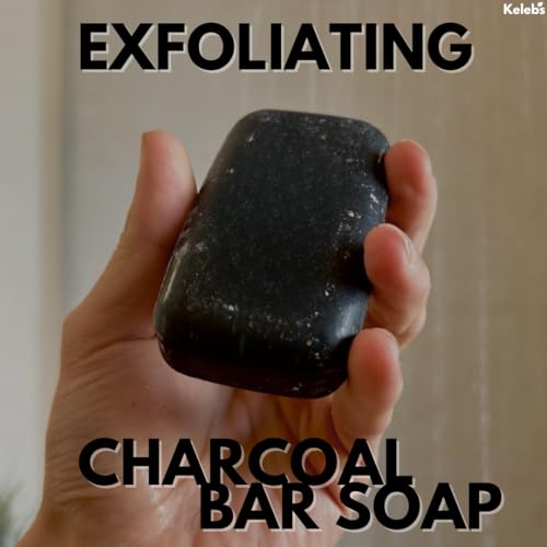 KELEBS Charcoal Exfoliating Bar Soap for Men 17.5oz - Gentle Scrub for Face & Body, Natural Ingredients, Plastic-Free 5 Pack
