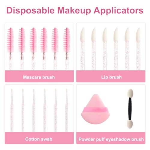Pink Disposable Makeup Applicators Kit with Organizer - 206 pcs Professional Tools