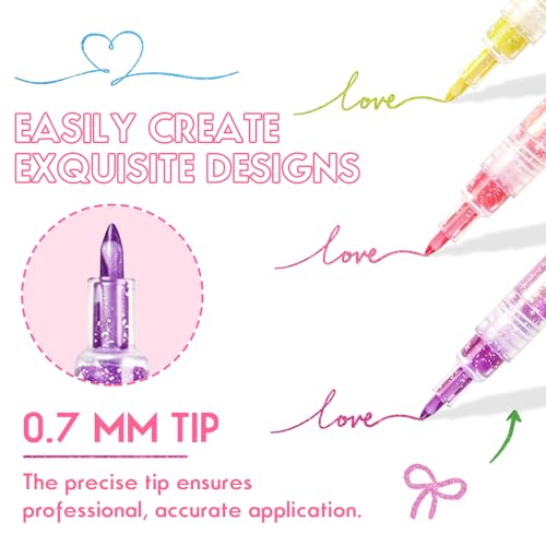 Topcent SET A Glitter Nail Art Pens Set - 12 Colors for DIY 3D Gel Nail Design