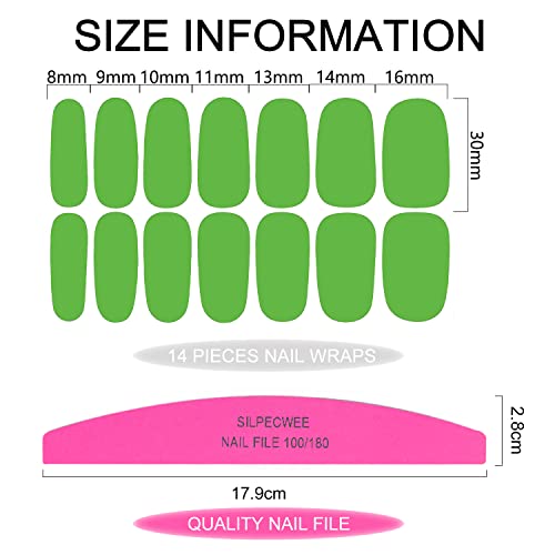 Vibrant Green Nail Wraps Set - 16 Sheets Self-Adhesive Gel Nail Strips for Women