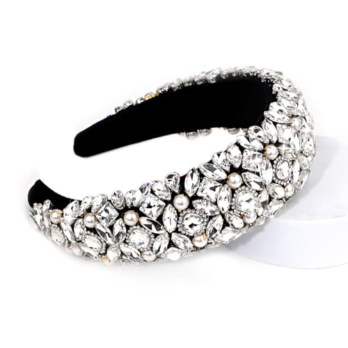 Jaciya Rhinestone Headband with Pearl - Sparkly Silver & Pearl Hairband for Women