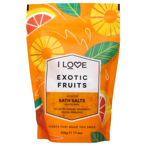 I LOVE Exotic Fruits Scented Bath Salts - Moisturizing Citrus Soak 17.6 oz