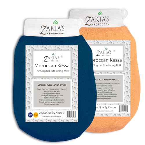 Zakia's Morocco Blue Kessa Exfoliating Mitts 2 Pack - Natural Body Scrubber