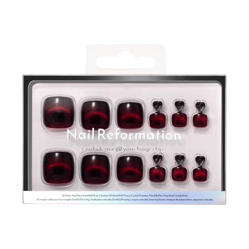 Burgundy Red Short Square Press On Toenails - Crimson Night