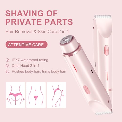 Dermave Bikini Shaver,Bikini Trimmer for Women,2 in 1 Dual Head Waterproof & Painless Electric Razors for Pubic Hair(Pink)