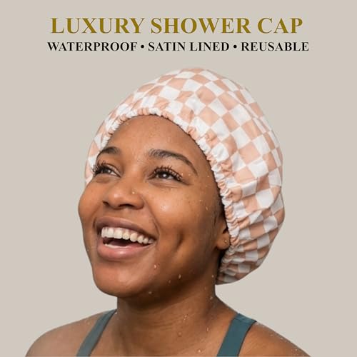 Luxury Waterproof Shower Cap - Satin-Lined, Adjustable, Reusable for Braids & Wigs
