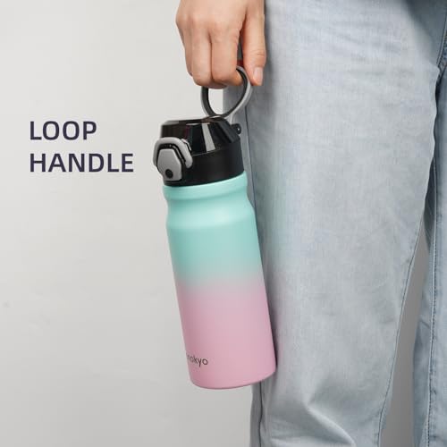 Konokyo 18 oz Insulated Stainless Steel Sports Water Bottle with Straw Lid