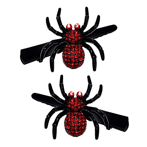 Anglesjell Red Gothic Spider Hair Clips for Halloween Cosplay Women Crystal Barrette