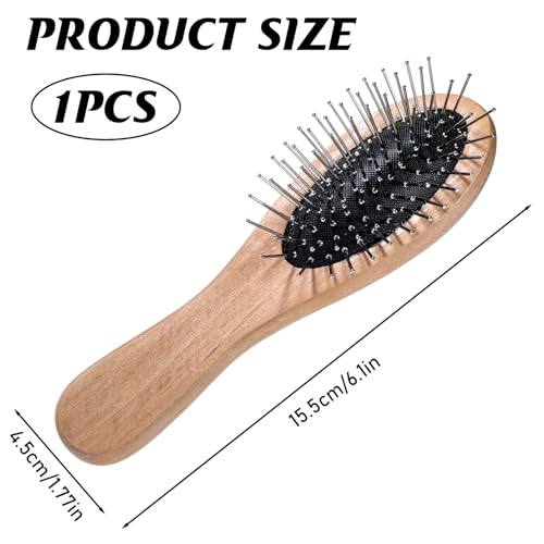 Portable Bamboo Hair Brush with Steel Bristles for Detangling