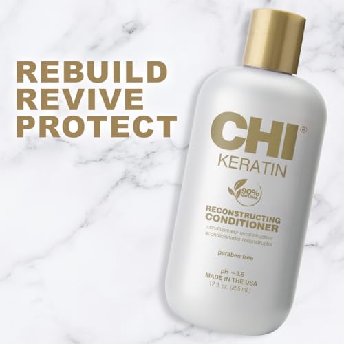 CHI Keratin Reconstructing Conditioner 12 Fl Oz - Sulfate & Paraben-Free, Strengthens & Moisturizes Damaged Hair (Pack of 1)
