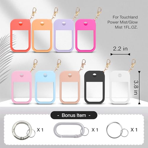 MILASONUS 9-Pack Silicone Hand Sanitizer Spray Cases with Keychain for Touchland Power Mist (1 fl oz, 30 mL) - G1-9 Colors